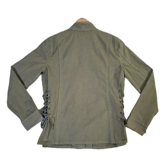Tory Burch Sgt. Pepper Twill Military Field Jacket Women's M Green Side-Laced - Picture 2 of 10